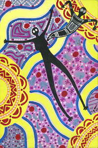Modern aboriginal artwork of the spirit of Dan McGrath painted by Joanne Nasir (1995)